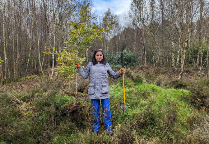 Lady taking part in woodland management