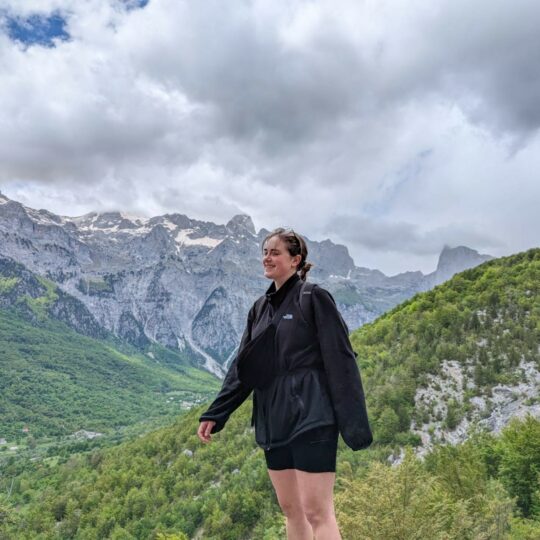 Woman on mountain side